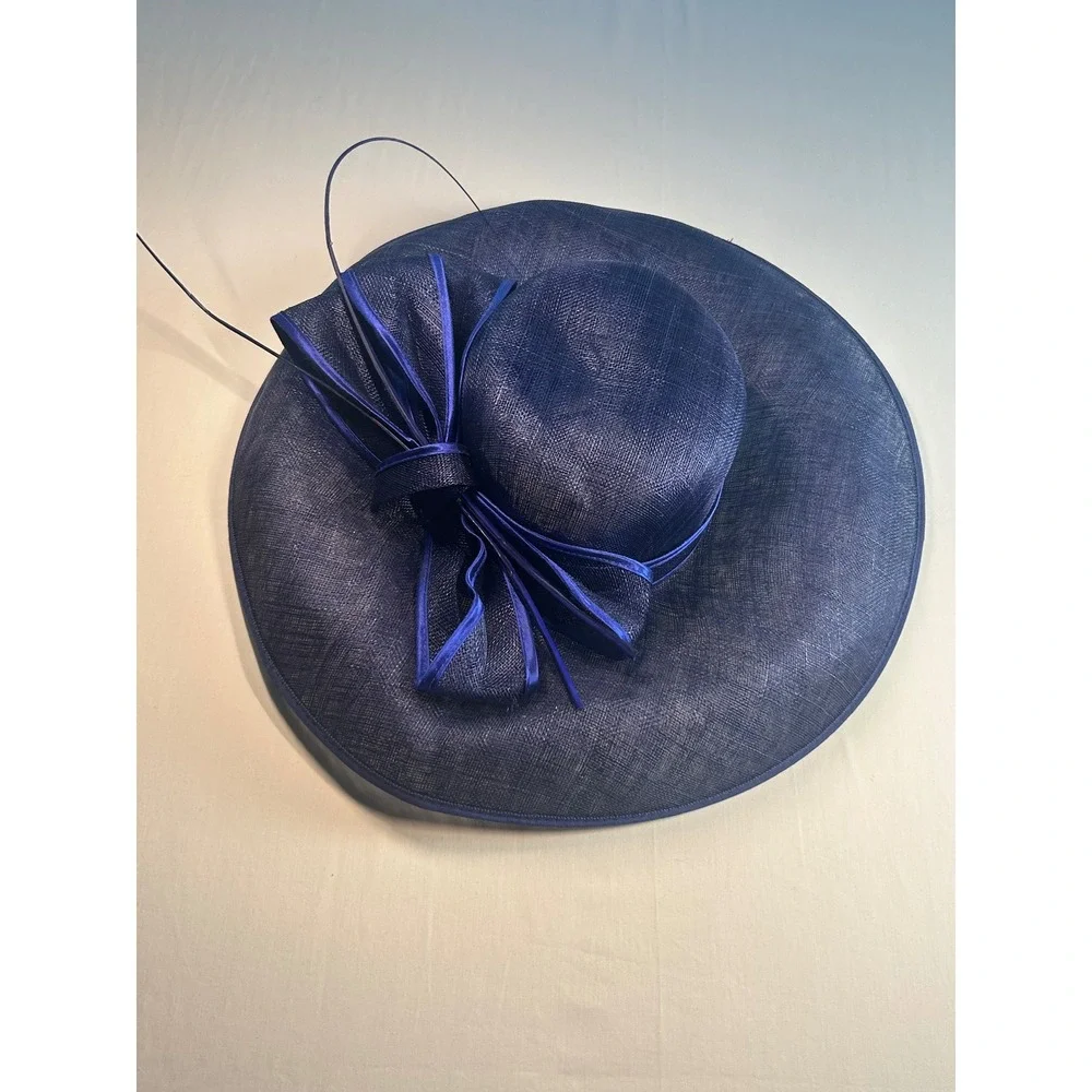 Giovannio by Emma B Hat Womens M Navy Blue Wide Brim Bow Fascinator